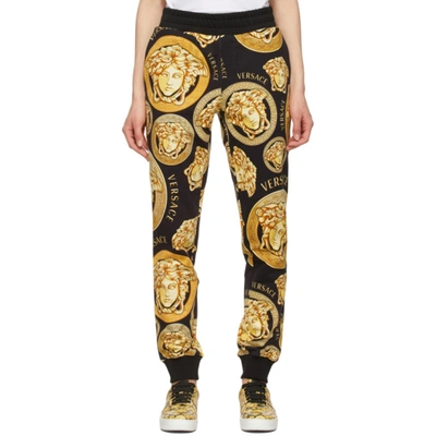 Shop Versace Black & Gold Medusa Coin Lounge Pants In 5b000 Black