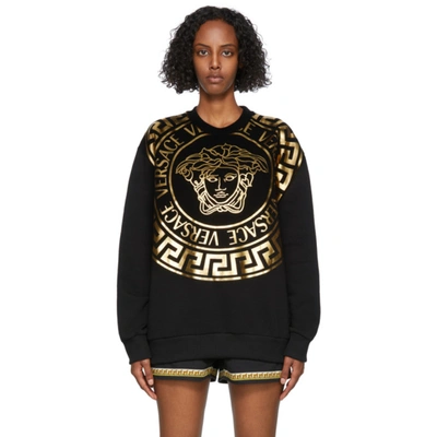 Shop Versace Black & Gold Medusa Logo Sweatshirt In 2b130 Black Gold
