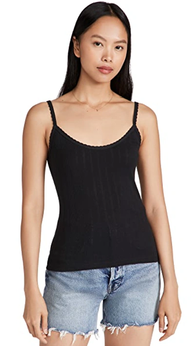 Leset Pointelle Knit Tank Top And Shorts Set In Black