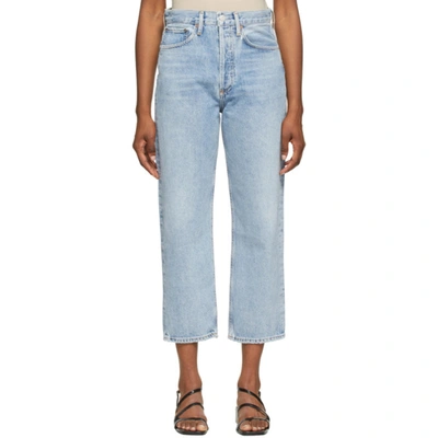 Shop Agolde Blue '90s Crop Mid-rise Loose Fit Jeans In Replica