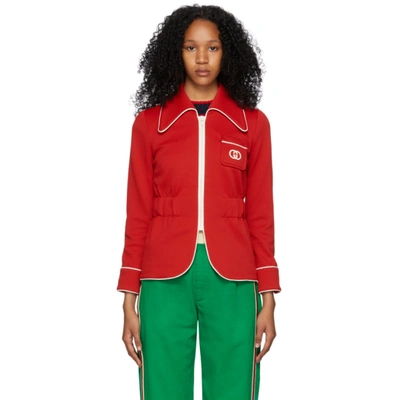 Shop Gucci Red Jersey Interlocking G Jacket In 6127 Intensive Red/m