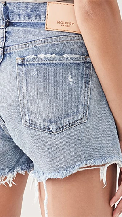 Moussy Vintage Sunnyvale High-rise Cut-off Denim Shorts In Blu