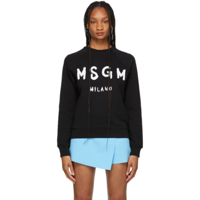 Shop Msgm Black Brush Stroke Logo Sweatshirt In 99 Black