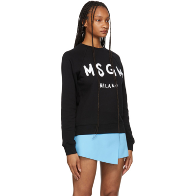 Shop Msgm Black Brush Stroke Logo Sweatshirt In 99 Black