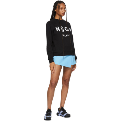 Shop Msgm Black Brush Stroke Logo Sweatshirt In 99 Black