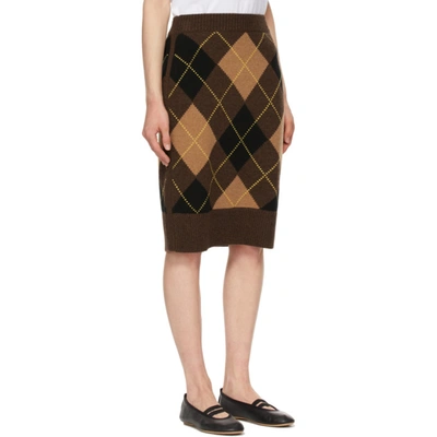 Shop Burberry Brown Argyle Intarsia Ayla Skirt In Dark Khaki