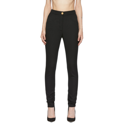 Shop Balmain Black Wool Skinny-fit Trousers In 0pa Noir