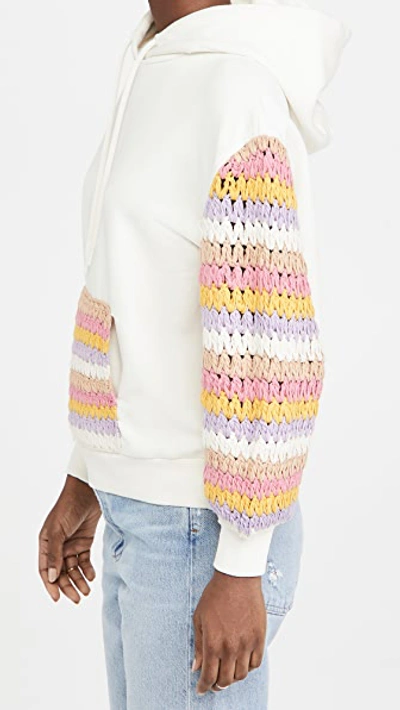 Shop Alice And Olivia Nisa Crochet Hoodie In Off White/multi