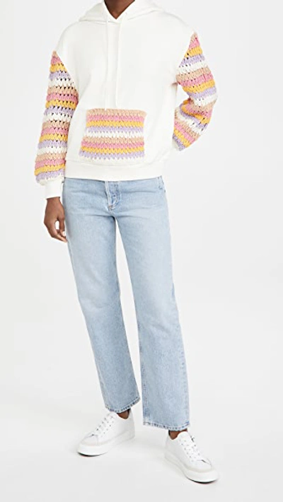 Shop Alice And Olivia Nisa Crochet Hoodie In Off White/multi