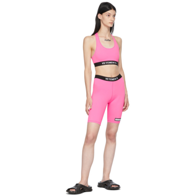Shop Vetements Pink Logo Cycling Shorts In Hot Pink/bl