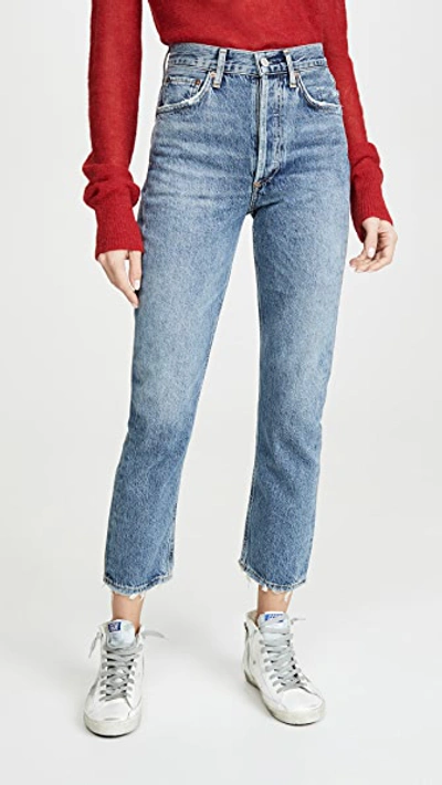 Shop Agolde Riley High Rise Straight Crop Jeans Frequency