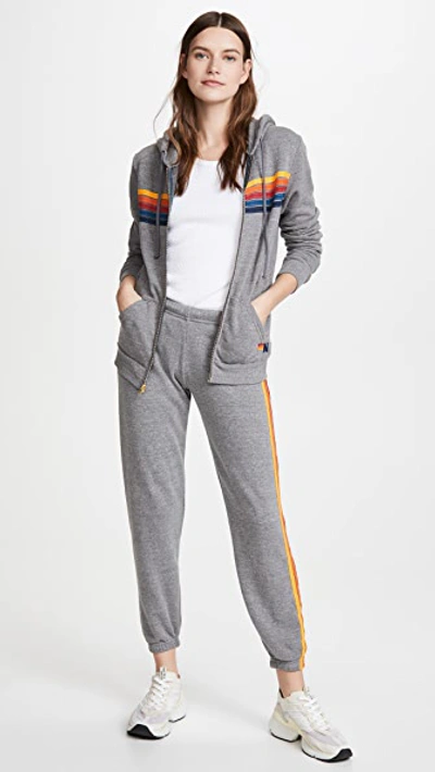 Shop Aviator Nation 5 Stripe Sweat Pants Heather Grey