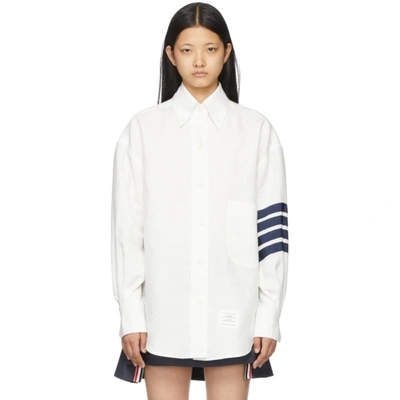 Shop Thom Browne White Linen Supersized 4-bar Shirt In 100 White