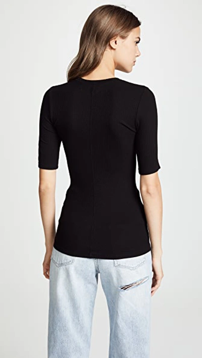 Enza Costa Silk Rib Cropped Half Sleeve Crew Tee In Black