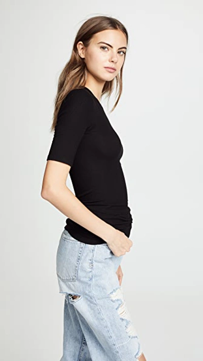Enza Costa Silk Rib Cropped Half Sleeve Crew Tee In Black