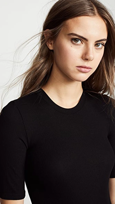 Enza Costa Silk Rib Cropped Half Sleeve Crew Tee In Black