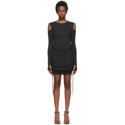 Shop Helmut Lang Black Ribbed Lacing Dress In Basalt Black