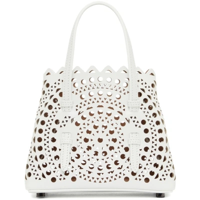 Shop Alaïa White Micro Mina 16 Top Handle Bag In 010 Optic White