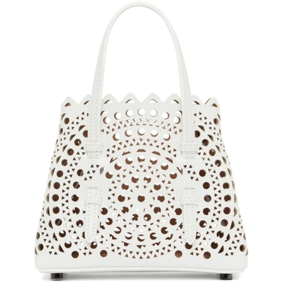 Shop Alaïa White Micro Mina 16 Top Handle Bag In 010 Optic White