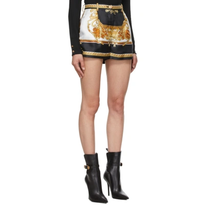 Shop Versace Black Silk Medusa Renaissance Print Shorts In 5b070 Black Gold Whi