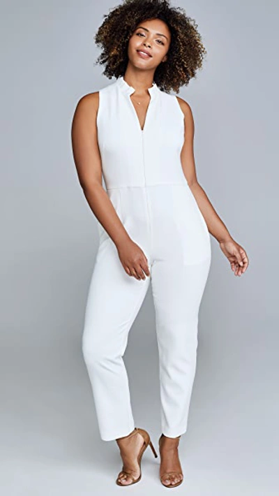Black Halo Sleeveless Halter V-neck Jumpsuit In Porcelain