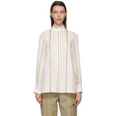 Shop Chloé White Cotton & Georgette Striped Shirt In 91e Whi/grn