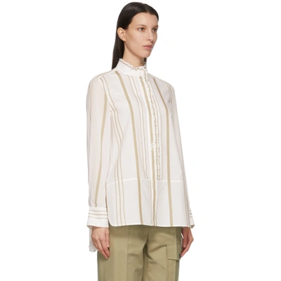 Shop Chloé White Cotton & Georgette Striped Shirt In 91e Whi/grn