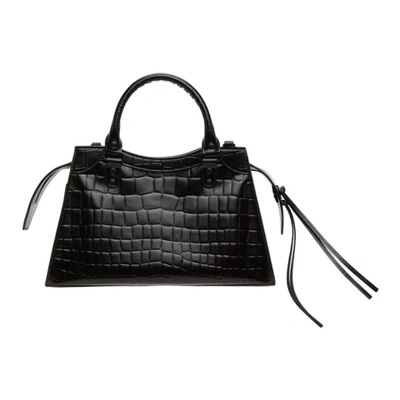 Shop Balenciaga Black Croc Small Neo Classic Top Handle Bag In 1000 Black