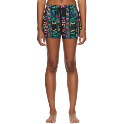 Shop Versace Black & Multicolor Swim Shorts In 5b020 Multi