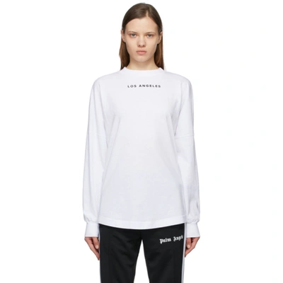 Shop Palm Angels White Sprayed Logo 'los Angeles' Long Sleeve T-shirt In White Yellow