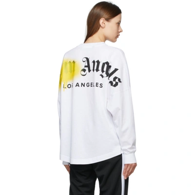 Shop Palm Angels White Sprayed Logo 'los Angeles' Long Sleeve T-shirt In White Yellow