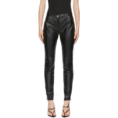 Shop Versace Black Leather Medusa Pants In 1b000 Black