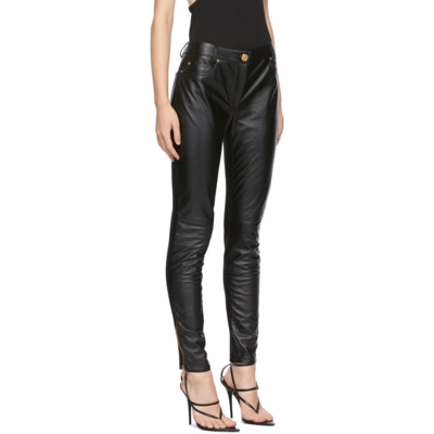 Shop Versace Black Leather Medusa Pants In 1b000 Black