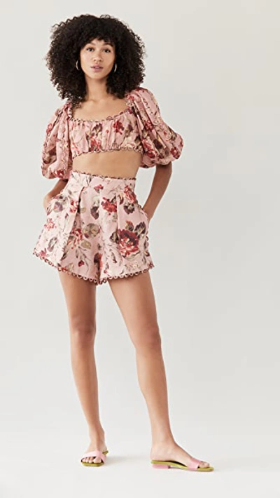 Shop Zimmermann Cassia Scallop Shorts In Musk Floral