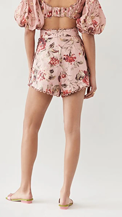 Shop Zimmermann Cassia Scallop Shorts In Musk Floral