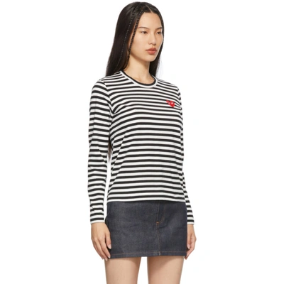Shop Comme Des Garçons Play Black & White Striped Heart Patch Long Sleeve T-shirt In Black/white