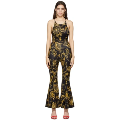 Shop Versace Jeans Couture Black & Gold Regalia Baroque Print Jumpsuit In Eg89 Nero + Oro