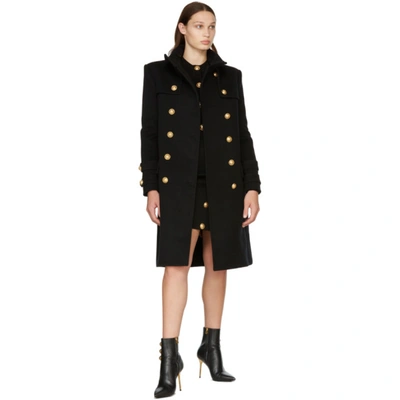 Shop Balmain Black Wool & Cashmere Double-breasted Coat In 0pa Noir