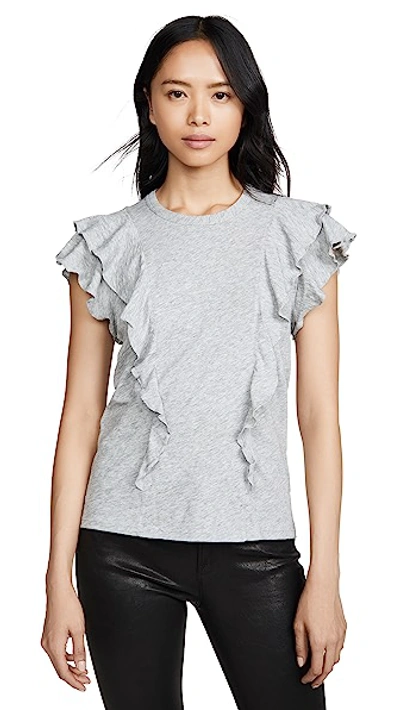 Veronica Beard Jean Bea Short Sleeve Ruffle Tee In Heather Grey