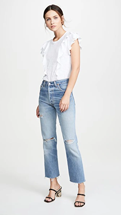 Veronica Beard Jean Bea Short Sleeve Ruffle Tee In White