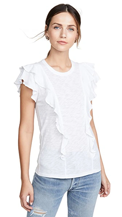 Veronica Beard Jean Bea Short Sleeve Ruffle Tee In White