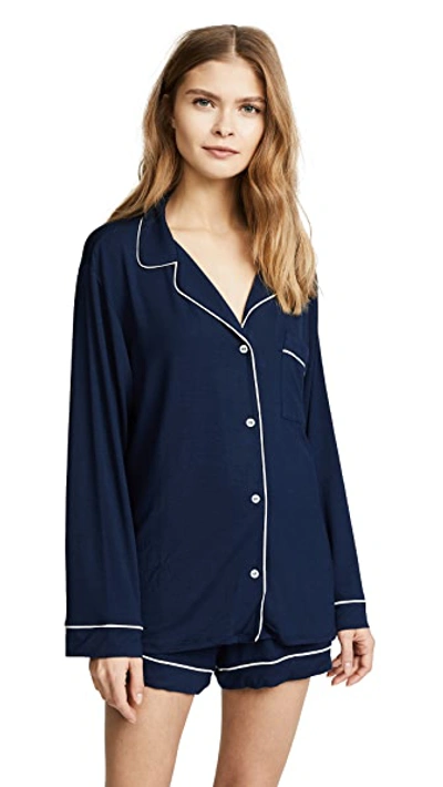 Shop Eberjey Gisele Long Sleeve Pajama Set Navy/ivory Xl