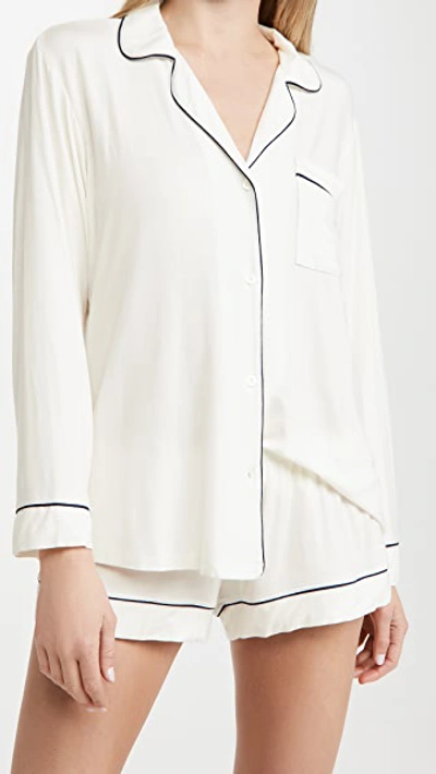 Shop Eberjey Gisele Long Sleeve Pajama Set In Ivory/navy