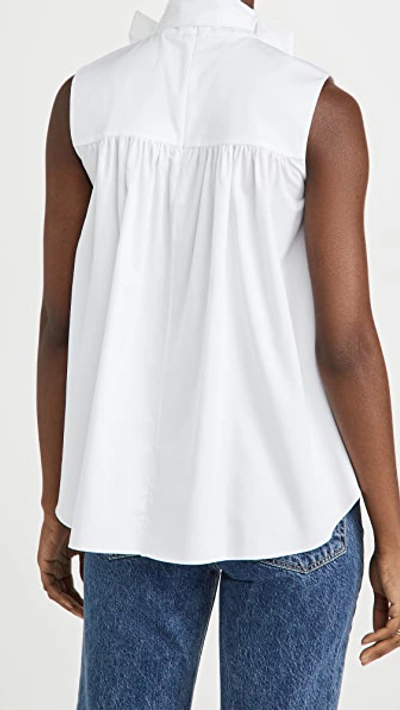 Shop Adam Lippes Shirred Body Top With Bow In Cotton Poplin In White