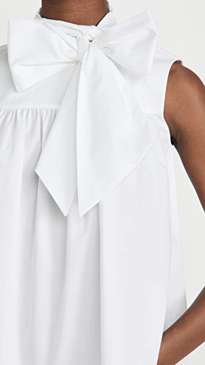 Shop Adam Lippes Shirred Body Top With Bow In Cotton Poplin In White