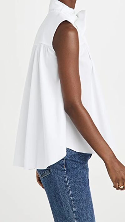 Shop Adam Lippes Shirred Body Top With Bow In Cotton Poplin In White