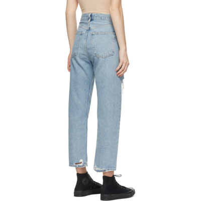 Shop Agolde Blue Distressed '90s Crop Mid-rise Loose-fit Jeans In Echo
