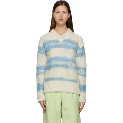 Shop Acne Studios Off-white & Blue Striped Sweater In Amc Whtblue