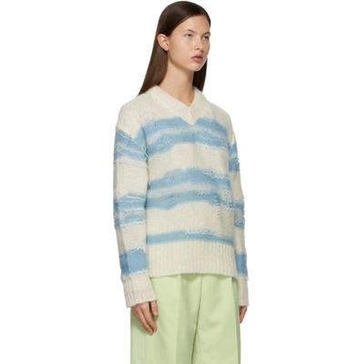 Shop Acne Studios Off-white & Blue Striped Sweater In Amc Whtblue