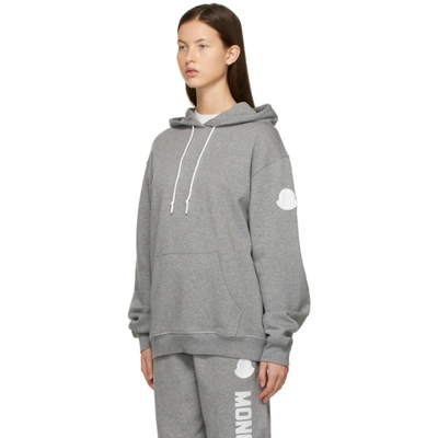 Shop Moncler Grey Oversized Logo Hoodie In 987 Grey